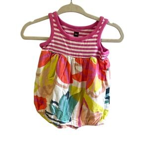 Tea Collection Baby Girls Romper 0-3m Pink Stripe Tropical Print Snap Bottoms